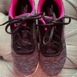 Sketchers, size 8W. Black/white/pink